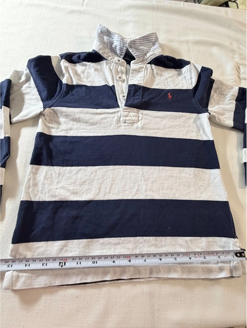 Polo Ralph Lauren Boys' Long Sleeve Rugby Shirt Size 7 Navy and White Striped